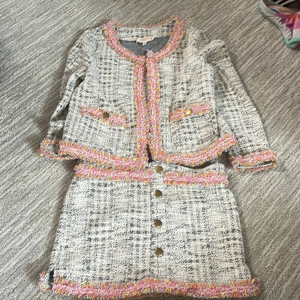BabySara girls tweed jacket and skirt set jacket size 6x and skirt size 6.